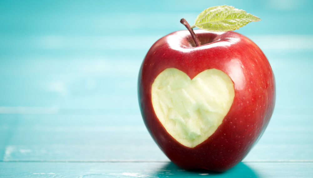 Heart carved out of an apple.