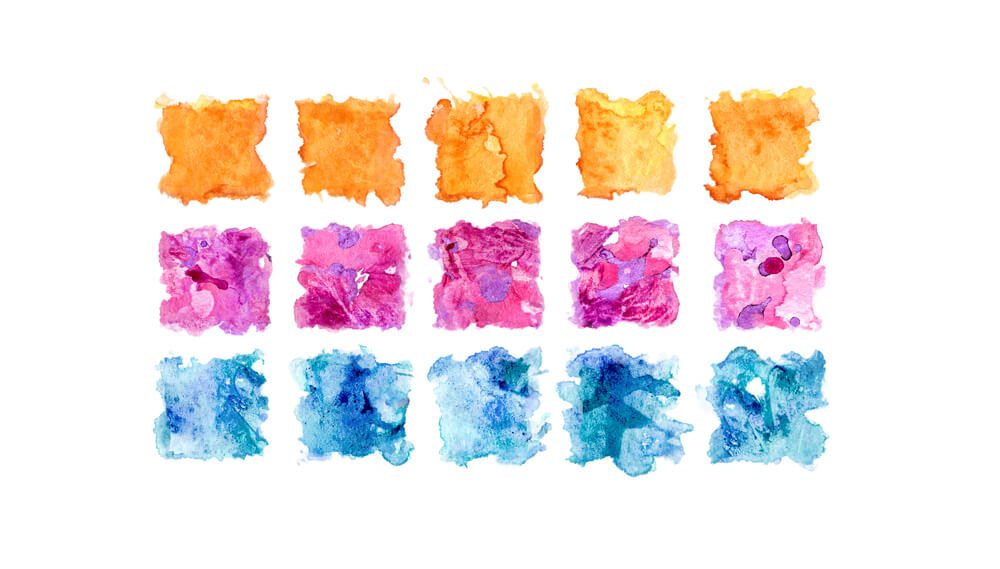 Blocks of painted watercolors.