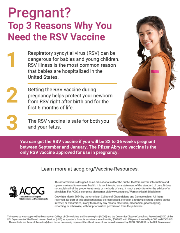 Top 3 reasons why pregnant women should get the RSV vaccine infographic.